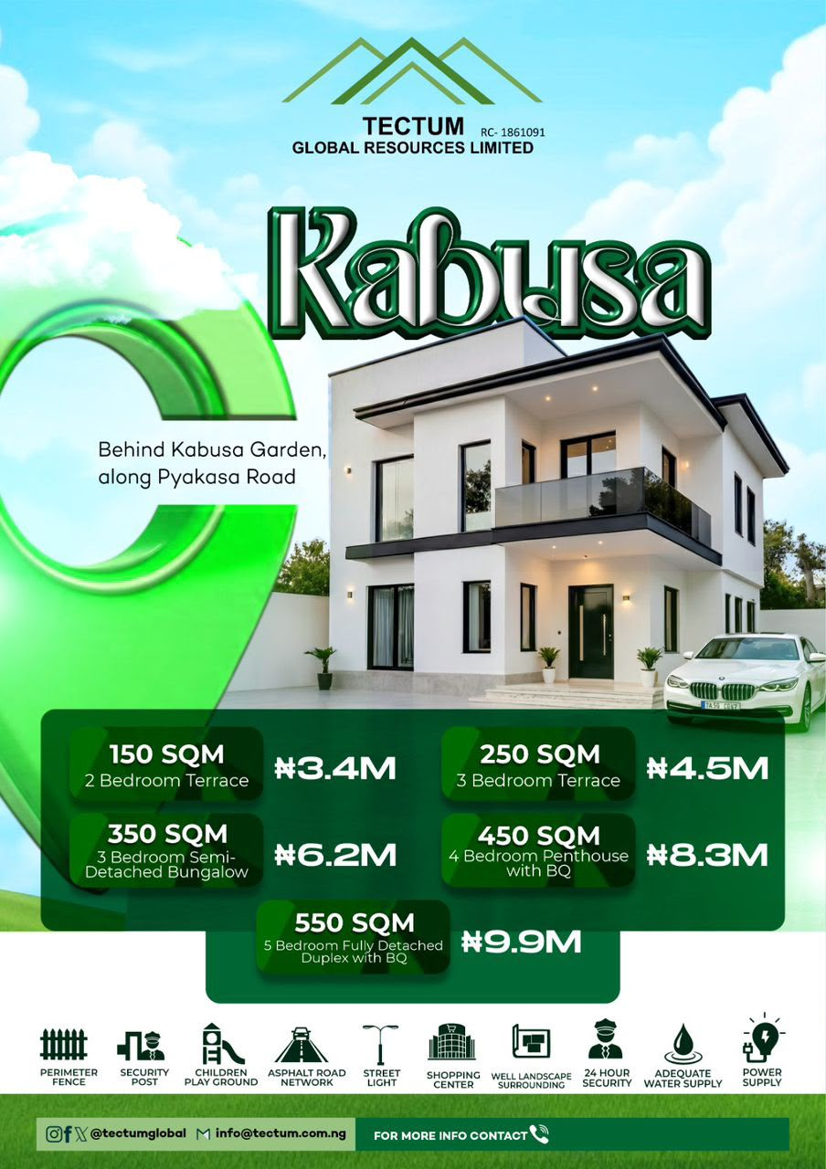 Kabusa estate flyer: 2 to 5 bedroom homes behind Kabusa Garden, along Pyakasa Road