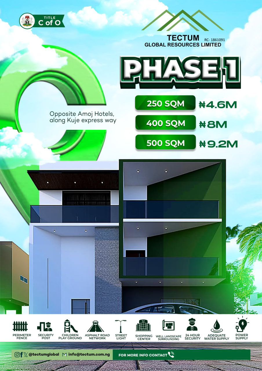 Phase 1 land flyer: plots opposite Amoj Hotels along Kuje expressway, C of O title