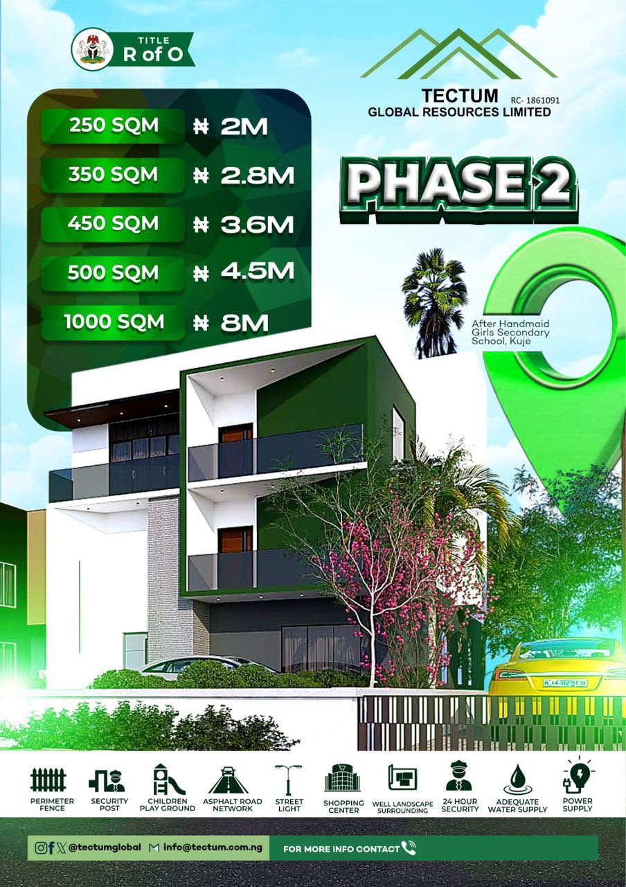 Phase 2 land flyer: plots after Handmaid Girls Secondary School, Kuje, R of O title
